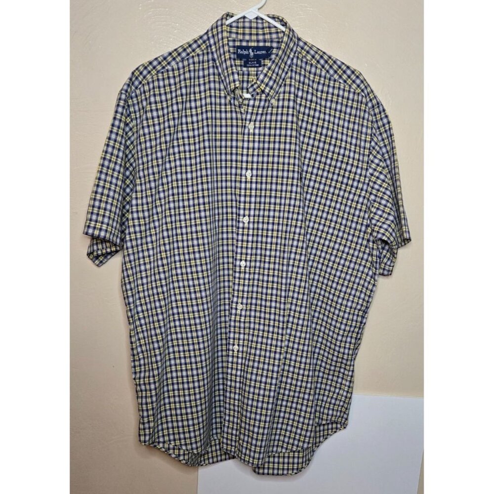 Ralph Lauren Blue and Yellow Blake SS Button Down Top Plaid Size Large